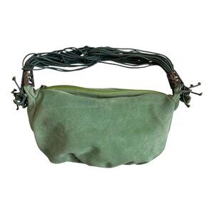 Women’s Boho Genuine Suede Shoulder Bag Light Green Rope Handle Hippie